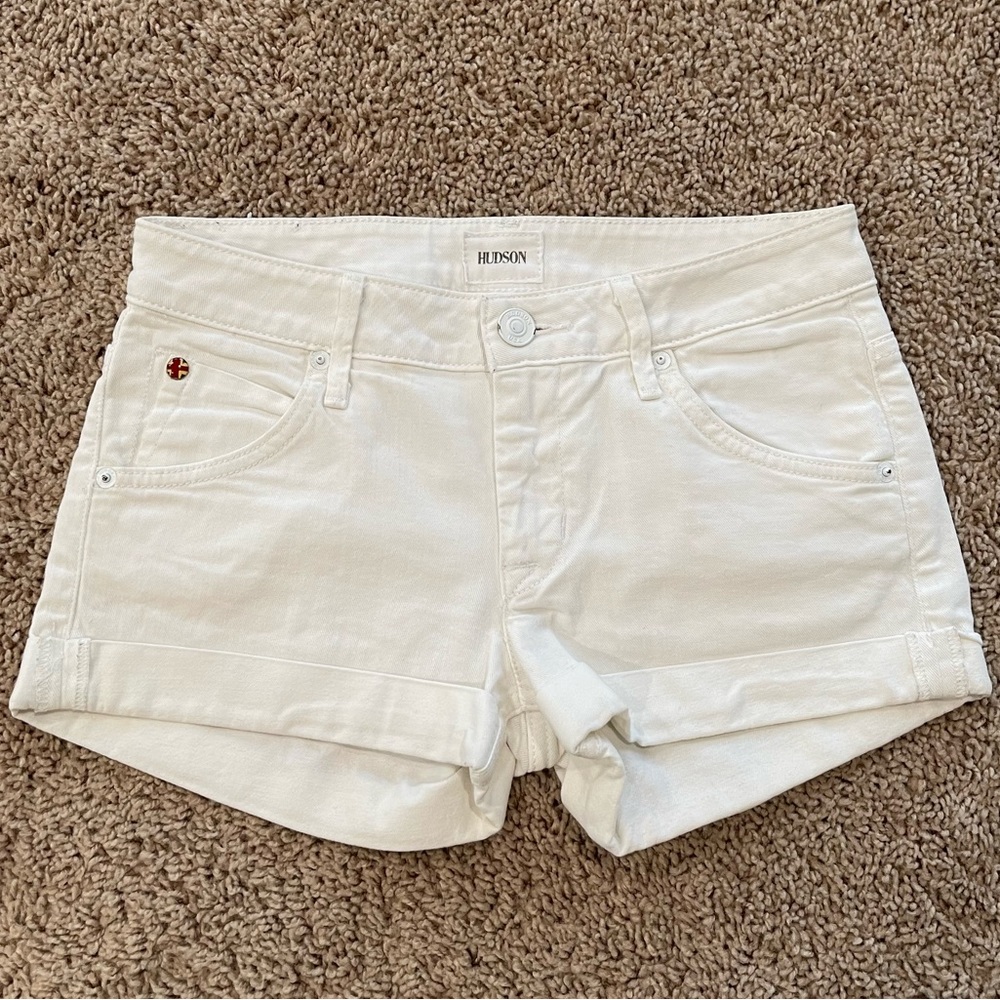 Hudson Cuffed White Jean Shorts